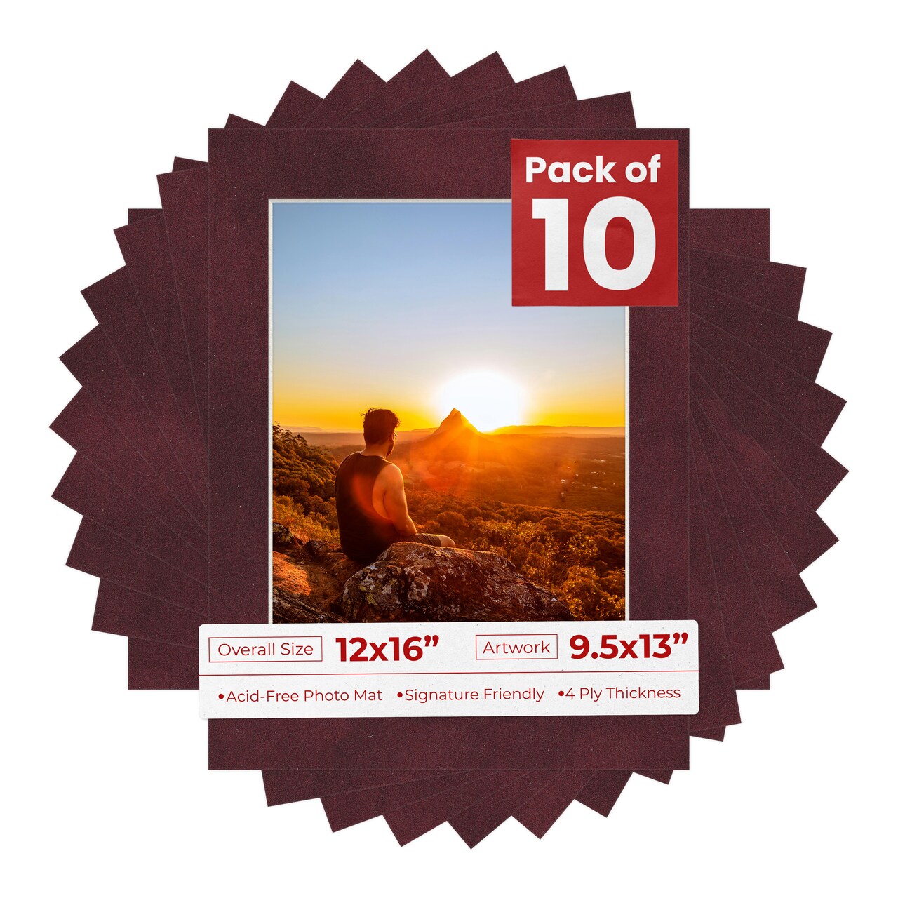 Dark Red Suede Mat Board for 12x16 Frames - Fits 9.5x13 Photos